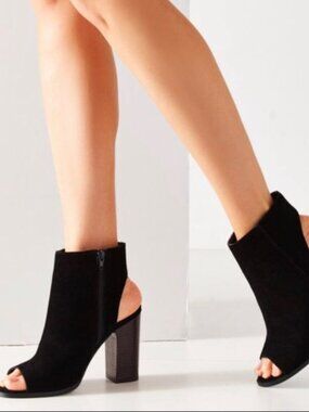 Urban Outfitters Black Genuine Suede Peep Toe Booties